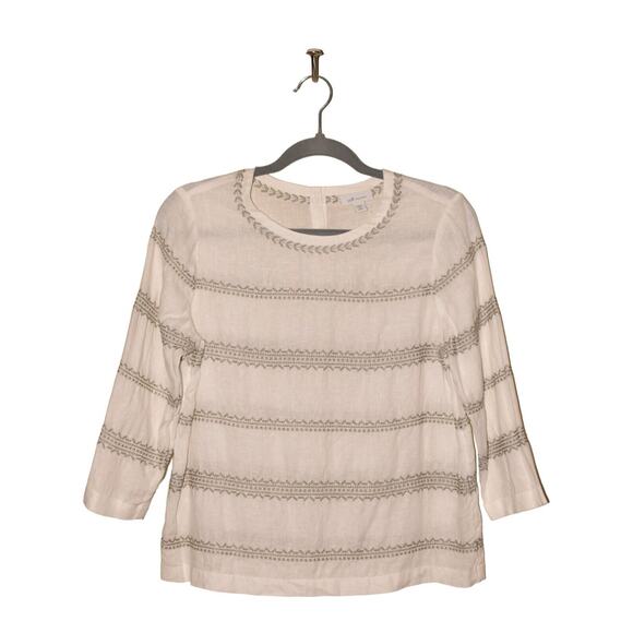 J. JILL $99 Love Linen 3/4 Sleeve Embroidered Top White PXS - Picture 1 of 3